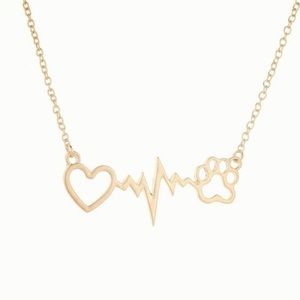 🐾 Gold Paw Print Heart Beat Necklace